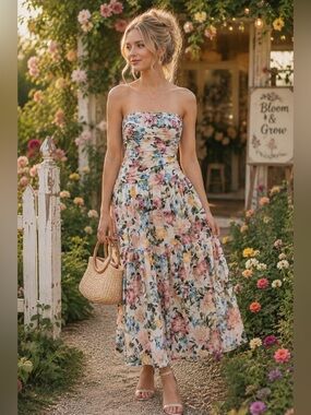 NWTS Ruby Sees Floral Strapless Maxi Dress Cottagecore Garden Party Sz 12